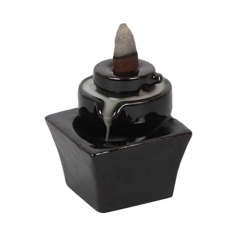 Image of Majestic Black Tiered Fountain Backflow Incense Burner - 7cm x 7cm (1 Pc.) - Unique & Eye-Catching Design - Enhance Relaxation & Meditation, Premium Ceramic - Ideal for Artistic Home Decor