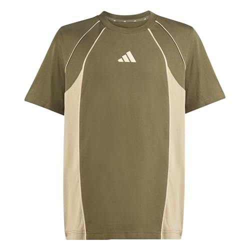 Image of adidas Unisex Kids Color Block T-Shirt, Olive strata/Wonder Cargo/Crystal Linen, 13-14 Years