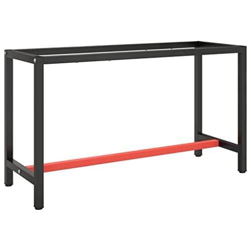 Image of SooIarix Workbench Frame Matte Black and Matte Red Powder-Coated Metal 140 x 50 x 79 cm with Pre-Drilled Holes for Table Tops Versatile and Robust