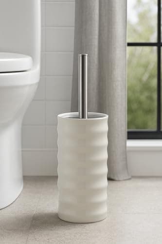 Image of FurnitureXtra Elegant Living Luxury White Ceramic Toilet Brush (Textured)