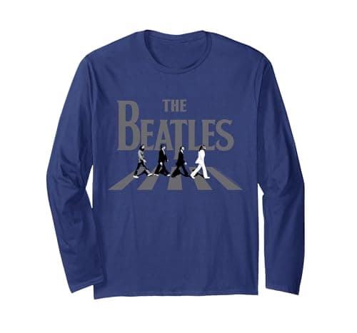 Image of The Beatles - Abbey Road Greyscale Album Cover Long Sleeve T-Shirt, Adult Unisex, Navy Blue, XX-Large