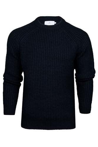 Image of Xact Men's Chunky Fisherman Knit Jumper, Crew Neck, Raglan Sleeve (Navy) M