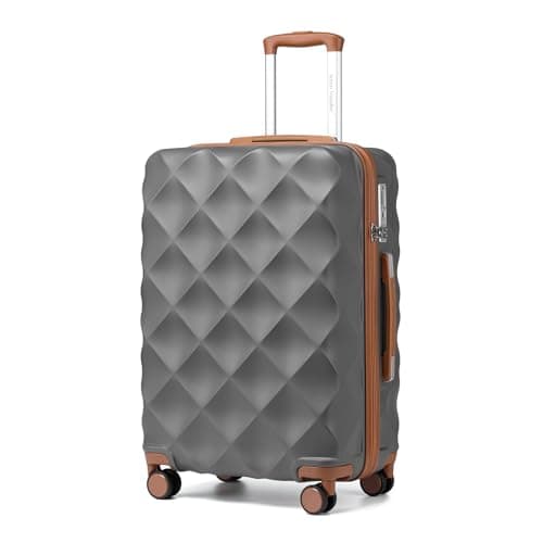 Image of British Traveller 28" Large Suitcase with 4 Wheels Lightweight ABS+PC Hard Shell Luggage Durable Check in Hold Suitcase with TSA Lock(GY/BN, 74cm)