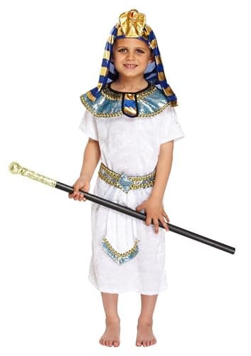 Image of HENBRANDT Children’s Pharaoh Costume Egyptian Fancy Dress Ancient Egypt Tunic Outfit with Headpiece for Kids School Book History Day Size Large Ages 10-12 Halloween Fancy Dress for Boys