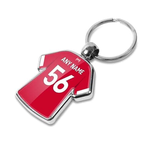Image of Graphics 'n' Tees Personalised football keyring suitable for Liverpool fans, featuring the 25/26 team shirt design, personalise with any name and number