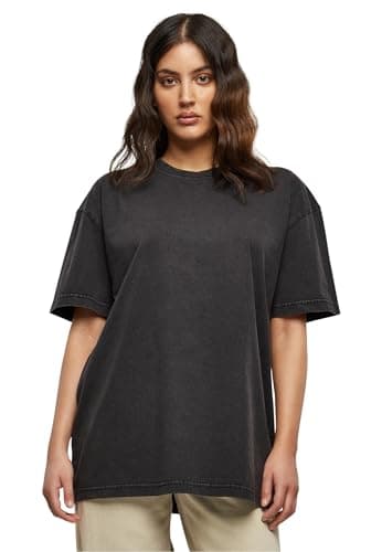 Image of Build your Brand Women's T-Shirt Ladies Oversized Acid Wash Tee Casual T-Shirt for Women Oversized Fit, Black, S