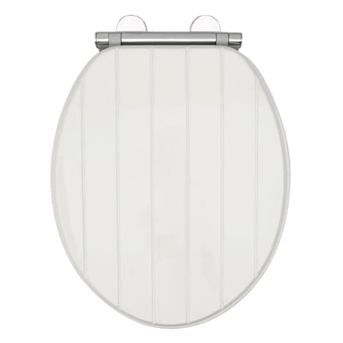 Image of AQUALONA® Premium Tongue and Groove Soft Close Toilet Seat - Moulded Wood - Stainless Steel Slow Close Hinges - Wipe Clean - Contemporary Design - Durable (White Tongue and Groove Toilet Seat)