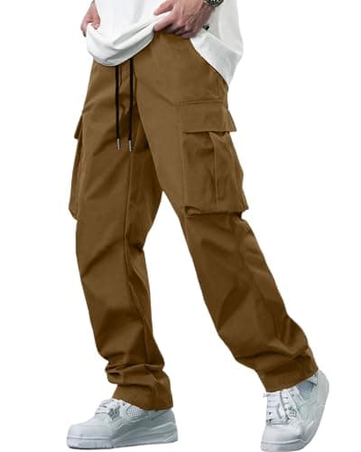 Image of YAOBAOLE Mens Casual Trousers Combat Trousers for Men UK Cargo Joggers Men Khaki L
