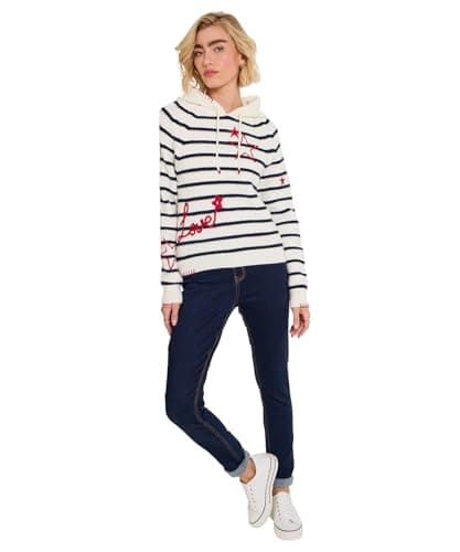Image of Joe Browns Women's Stripe Knitted Embroidered Hoody, Regular, Cream, UK 16