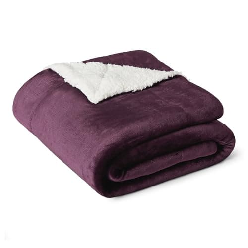 Image of Amazon Basics Reversible Sherpa Fleece Sofa Throw Blanket, Soft Bed Throw, 127 x 152 cm, Plum