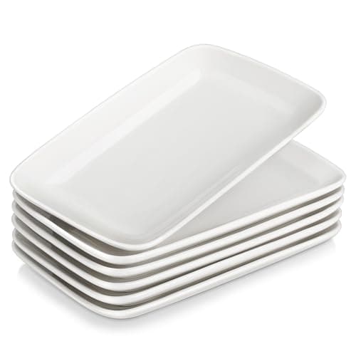 Image of MALACASA Serving Platter, 9.5" Small Serving Dishes, Porcelain Rectangle Serving Plates Set of 6, Sushi Platters, White Platters for Serving Food, Appetizer, Dessert, Dishwasher and Microwave Safe