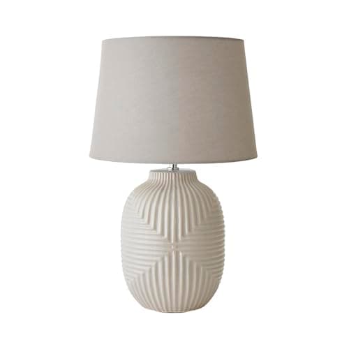 Image of ValueLights | Harrison Tapered Shade Grey Geo Ribbed Pattern Gloss Large Table Lamp with Bulb | Table Lamps, Home Décor & Improvement Essential | Light Bulb Included