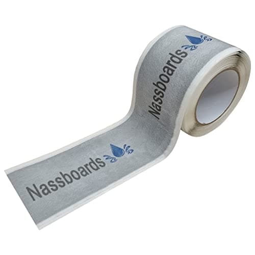 Image of Nassboards Waterproof Tanking Tape - Aqua Elastic Self Adhesive Butyl Joining Permanent Strong Sealing Tape for Waterproofing Bathrooms, Shower Wet Rooms, Use Outdoors Indoors Preventing Leaks (5m)