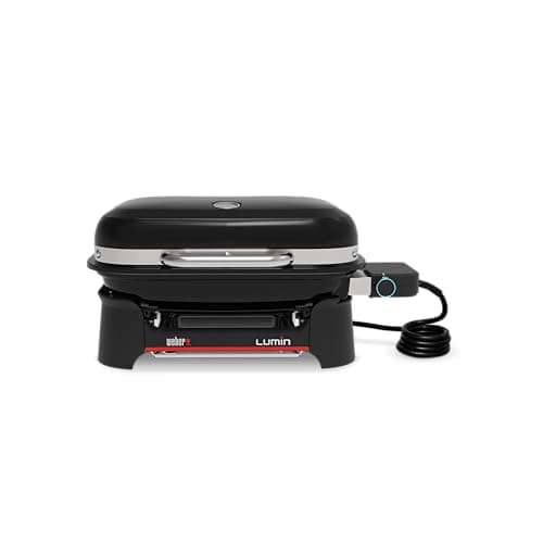 Image of Weber Lumin Compact Portable Electric Grill, Heats Up to 315°C, with Lid Thermometer, Porcelain-Enamelled Cast Iron Grates, 43 x 32 cm Cooking Area, Black (1502012)