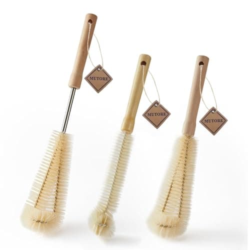 Image of MUTORE Bottle Brush Set 3 Pack,Wooden Long Handle Bottle Brushes for Cleaning,Bottle Cleaner,Cleaning Brush for Washing Water Bottle,Baby Bottle,Kettle,Vase