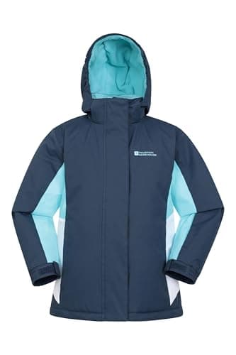 Image of Mountain Warehouse Honey Kids Ski Jacket - Snowproof, Fleece Lined Snow Coat with Hood - Boys and Girls Winter Warm Skiing, Snowboarding & Outdoors Navy Kids Size 7-8 Years