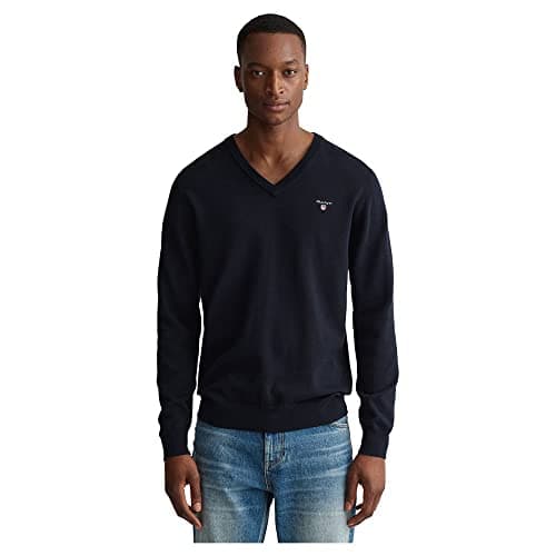 Image of GANT Men's Classic Cotton V-Neck Pullover, Evening Blue, 4XL