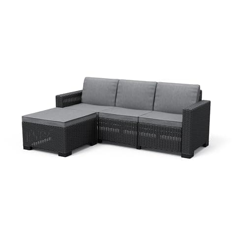 Image of Keter California 3 Seater 83% recycled Outdoor Garden Furniture Chaise Lounge Mini - Graphite with Grey Cushions Fade Free | All Weather Resistant | Easy Clean | Zero Maintenance