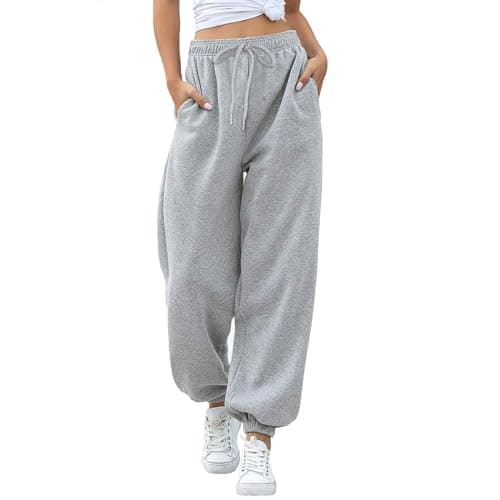 Image of EBANKU Women's Cinch Bottom Sweatpants with Pockets Plain Tracksuit Baggy Elastic Waist Trousers for Casual Hip Hop, Gym and Jogging Gray