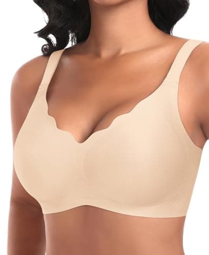 Image of Ganado Seamless Non Wired Bras for Women Wireless Support Push Up Bra for Large Breasts Comfort Soft Padded Ladies Bras Scalloped T Shirt Sleep Bralettes with Extra Extender (#2 Nude,2XL)