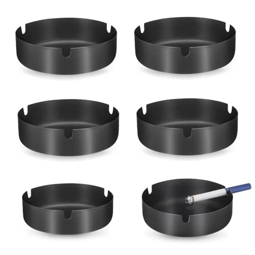 Image of Huiguli 6 Pcs Cigarette Ashtray, Round Stainless Steel Ash Trays, Metal Ashtrays for Cigarettes, Portable Ashtray, Portable Cigarette Cigar Ashtray Set for Indoor, Outdoors, Home, Office, Black