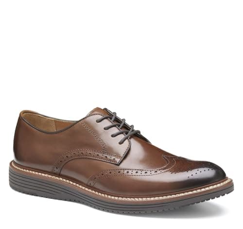 Image of Johnston & Murphy Men's Upton Wingtip Lace Up Dress Shoe, Tan Full Grain, 9.5