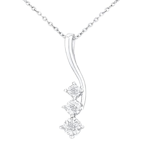 Image of Elegano 9ct White Gold Necklace – 3 Tier Diamond Drop Pendant Women’s Necklace