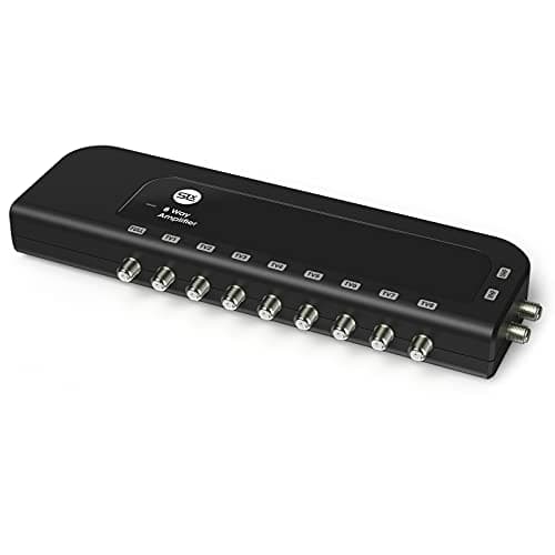 Image of SLx TV Signal Booster Aerial Amplifier, 8 Way Signal Distribution Amplifier with F-Type Connections, 4G & 5G Filtering, Indoor TV Aerial, HD TV/FM/DAB, Improved Energy Efficiency
