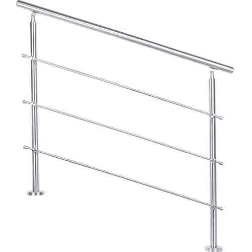 Image of INMOZATA Stair Handrail for Outdoor Steps, 120CM Safety Rail with 3 Horizontal Bars, Stainless Steel Banister Railing for Outdoor Stairs
