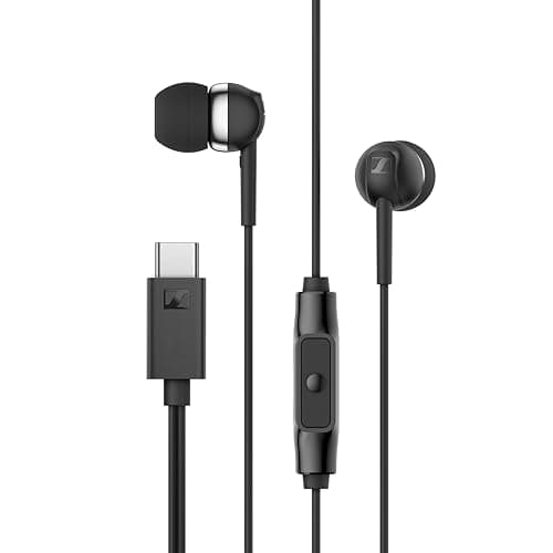 Image of Sennheiser CX 80U – Wired In-ear Headphones, USB C Connection, In-line One-Button Smart Remote with Microphone, Closed Earbuds for Passive Noise Cancelling – Black