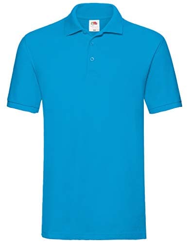 Image of Fruit of the Loom Mens Premium 100% Cotton Pique Short Sleeve Polo Shirt (L) (Azure Blue)
