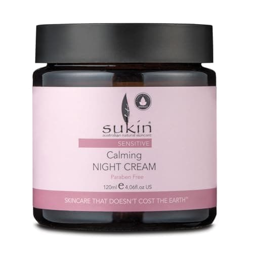 Image of Sukin Sensitive Calming Night Cream 120ml - with Rosehip & Evening Primrose; vegan friendly - improves texture while you sleep, soothes & helps relieve redness, boost moisture levels for dry skin.