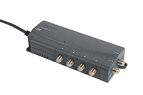 Image of Labgear 4 Way TV Signal Booster, Aerial Amplifier with F-Type Connections, 4G & 5G Filtered, Indoor TV Aerial Booster for FM/DAB, RED Compliant