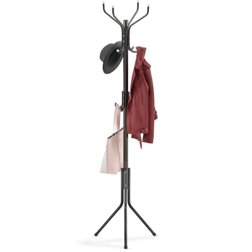 Image of ZENO Coat Rack | Coat Stand | Coat Stands For Hallway | hat stand | Handbag Stand | 12 Hooks | 3 Tiers | Metal Coat Hanging Rack | Tall Hall Tree | Non Slip | Black