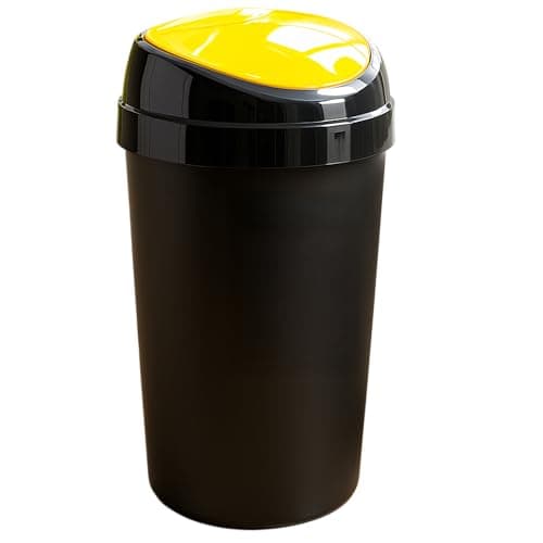Image of SPECTRAPLAST 60L Premium Black Brabatia Plastic Touch Top Bin, Dustbin, Rubbish Bin for Kitchen, Home With Coloured lids Black/Blue/Red/Silver/Green/Yellow (Yellow)