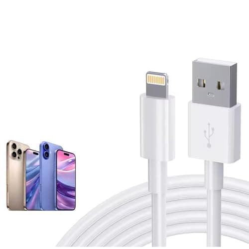 Image of USB A to 8 pin cable for iPhone, 2.4A Fast Charging, 480Mbps Data Transfer, White, Compatible with iPhone, iPad, iPod
