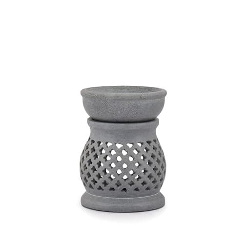 Image of Indus Lifespace Handmade Soapstone Tealight Essential Oil Burner - 7.62cm x 10.16cm Candle Holder Perfect for Essential & Fragrance Oils - Artisan Crafted in India