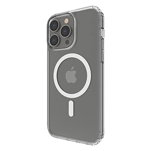 Image of Belkin MagSafe compatible iPhone 14 Pro Max Case, clear magnetic iPhone 14 case with built-in magnets and raised edge bumper for camera protection, compatible with MagSafe wireless charging