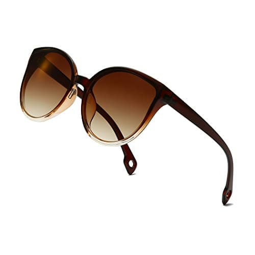 Image of Long Keeper Cat Eye Sunglasses for Women Ladies Trendy Oversized Sunglasses Round Cateye Sun Glasses With UV Protection (Clear Brown Frame - Gradient Brown Lens (C1))