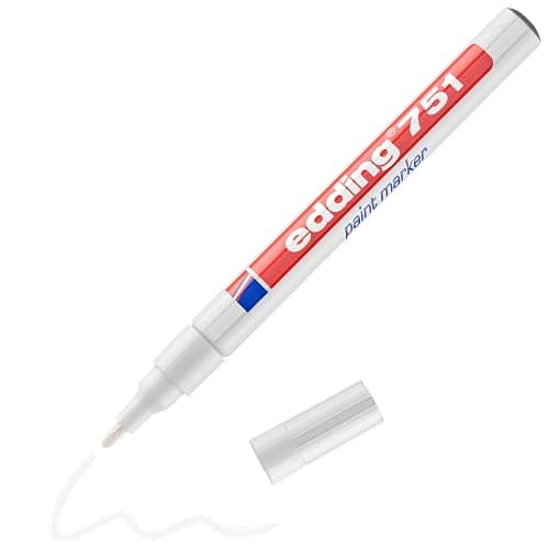 Image of edding 751 paint marker - white - 1 pen - round nib 1-2 mm - paint marker for marking and labelling metal, glass, rocks or plastic - heat-resistant, permanent, smudge-proof and waterproof