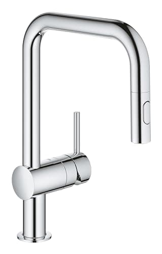 Image of GROHE Minta - Kitchen Sink Pull-Out Mixer Tap (2 Spray Options, High U-Spout, 360° Swivel Range, 46 mm Ceramic Cartridge, Smooth Docking Back to Start, Tails 3/8 Inch), Size 353 mm, Chrome, 32322002