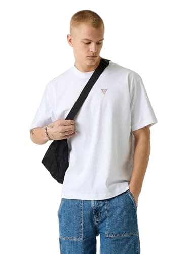 Image of Guess Men's Casual GJ SS CN OS Mini Triangle Tee, Pure White, XXL
