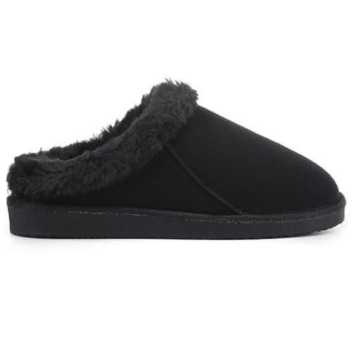 Image of Polar Women’s Faux Suede Clog Style House Slippers – Cozy Shearling-Lined Slip-On Mules with Memory Foam Footbed & Non-Slip Rubber Sole – Warm Indoor Shoes for Winter Comfort – Black 6