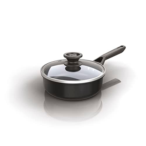 Image of Ninja ZEROSTICK Classic Cookware 16cm Saucepan, Non-Stick, Long Lasting Aluminium Saucepan, Induction Compatible, Oven Safe to 180°C, Glass Lid, Black CW50216UK