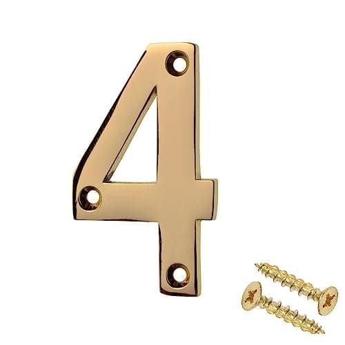 Image of Merriway BH04230 Solid Brass Number Polished and Lacquered Number 4, 75 mm, 3 inch
