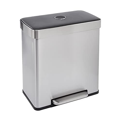 Image of Amazon Basics Rectangular Dual Compartment Recycling Garbage Trash Can, Grey,Silver, 60 Liters