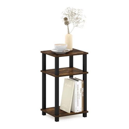 Image of Furinno JUST Side Table, 3-Tier Open Shelf End Table, Toolless Assembly Night Stand, Bedside Table with Square Tube, for Living Room, Bedroom, Amber Pine