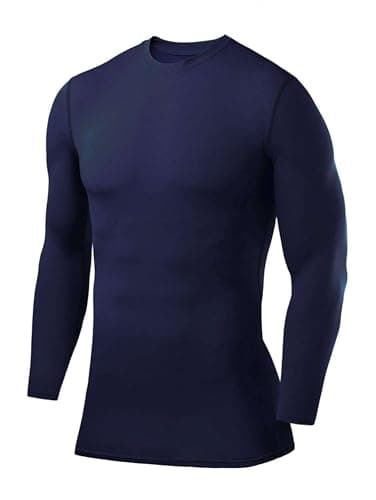 Image of PowerLayer Compression Tops for Men Base Layers Men's Running Top Thermal Shirt - Navy, L