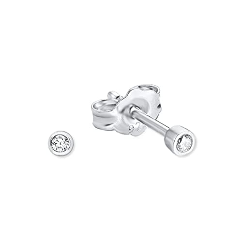 Image of Amor Stud Earrings 925 Sterling Silver Ladies Earrings, With Cubic Zirconia Synth, 0.3 Cm, Silver, Comes In Jewelry Gift Box, 9061938