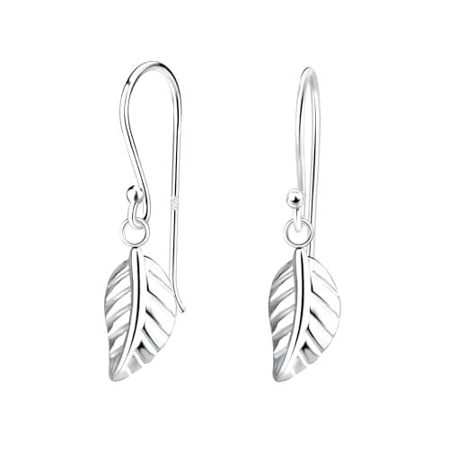 Image of 925 Sterling Silver Leaf Drop Earrings – Dainty 13mm Leaf Design Earrings for Women & Girls – Hypoallergenic Silver Dangling Earrings - With Gift Box